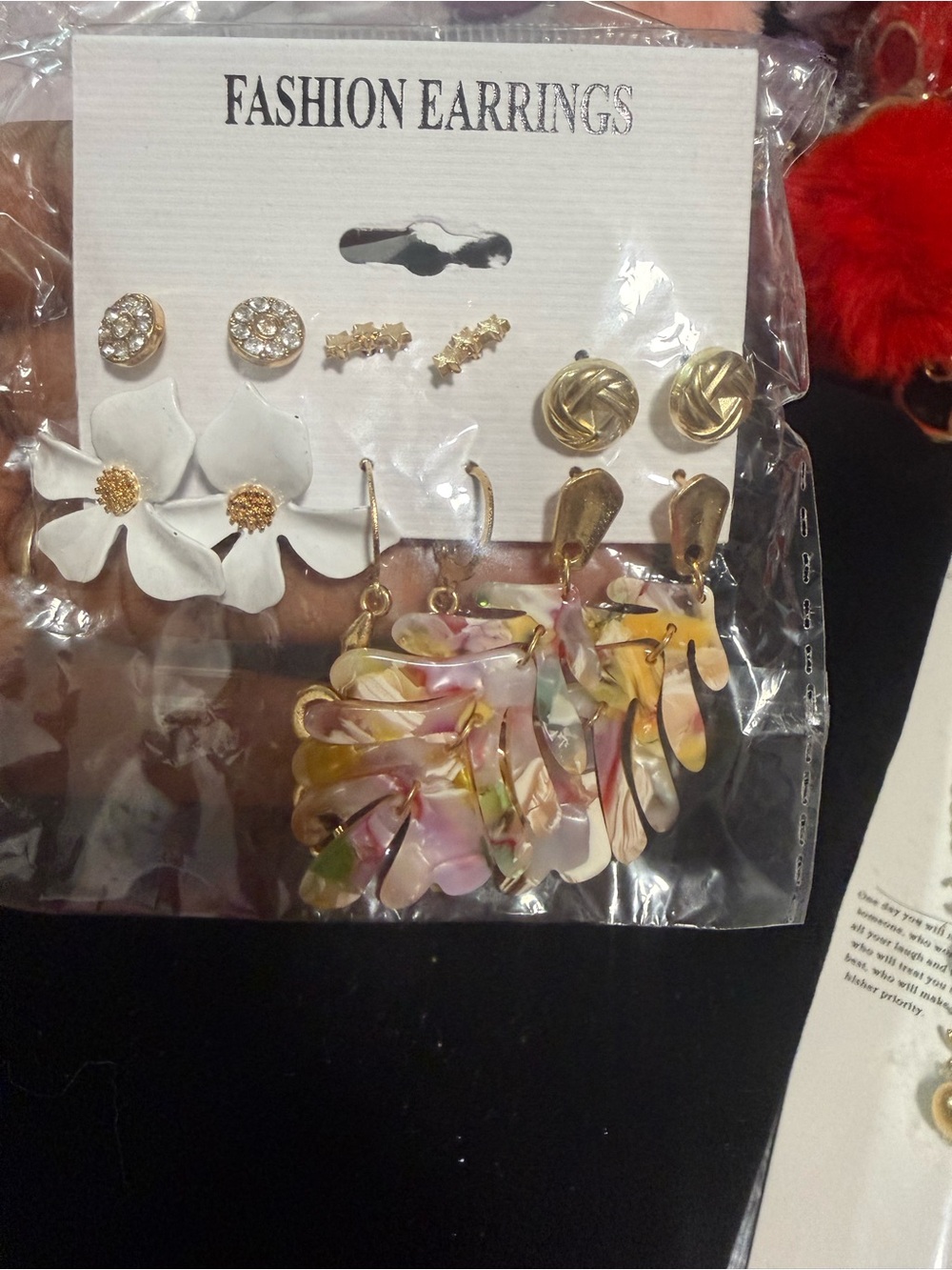 Multicolor Resin Petal Earrings Set with Gold Accents